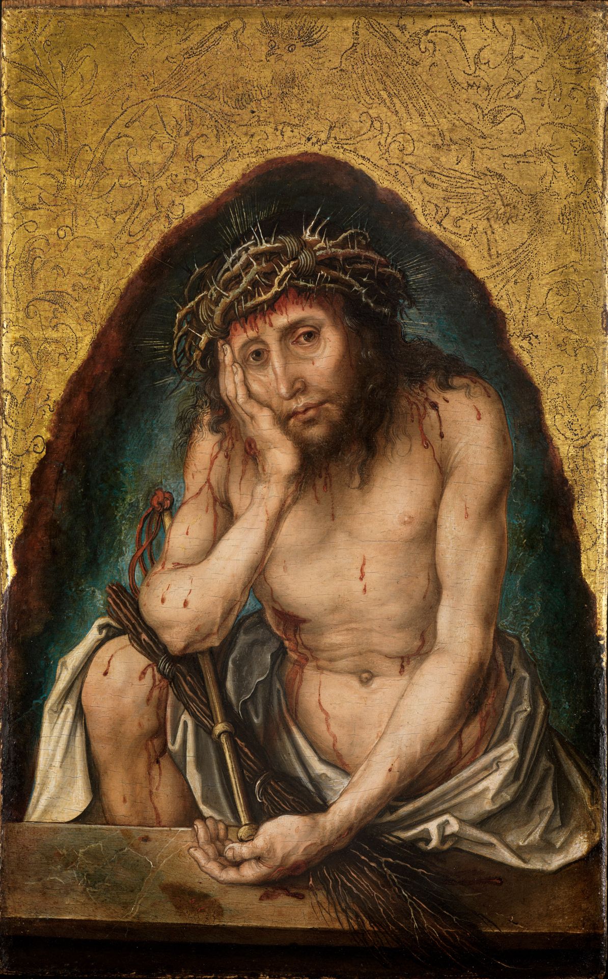 Sitzender Jesus mit Dornenkrone.
