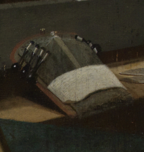 Ausschnitt aus Adriaes van Gaesbeecks Gemälde: Kissen mit Klöppelarbeit.