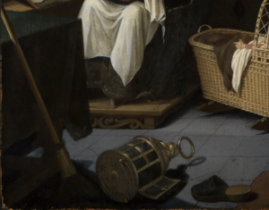 Ausschnitt aus Adriaes van Gaesbeecks Gemälde: Auf dem Fußboden liegen Gegenstände neben- und übereinander.