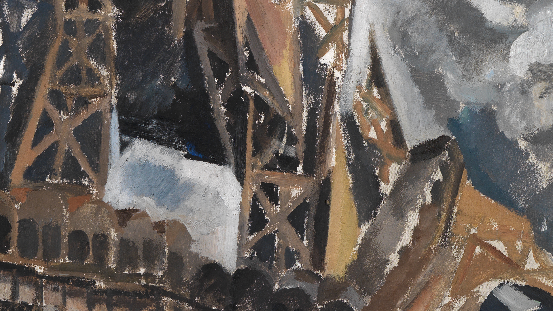 Ausschnitt aus Robert Delaunays Gemälde Der Eiffelturm. Detail: Bogen in Untersicht.