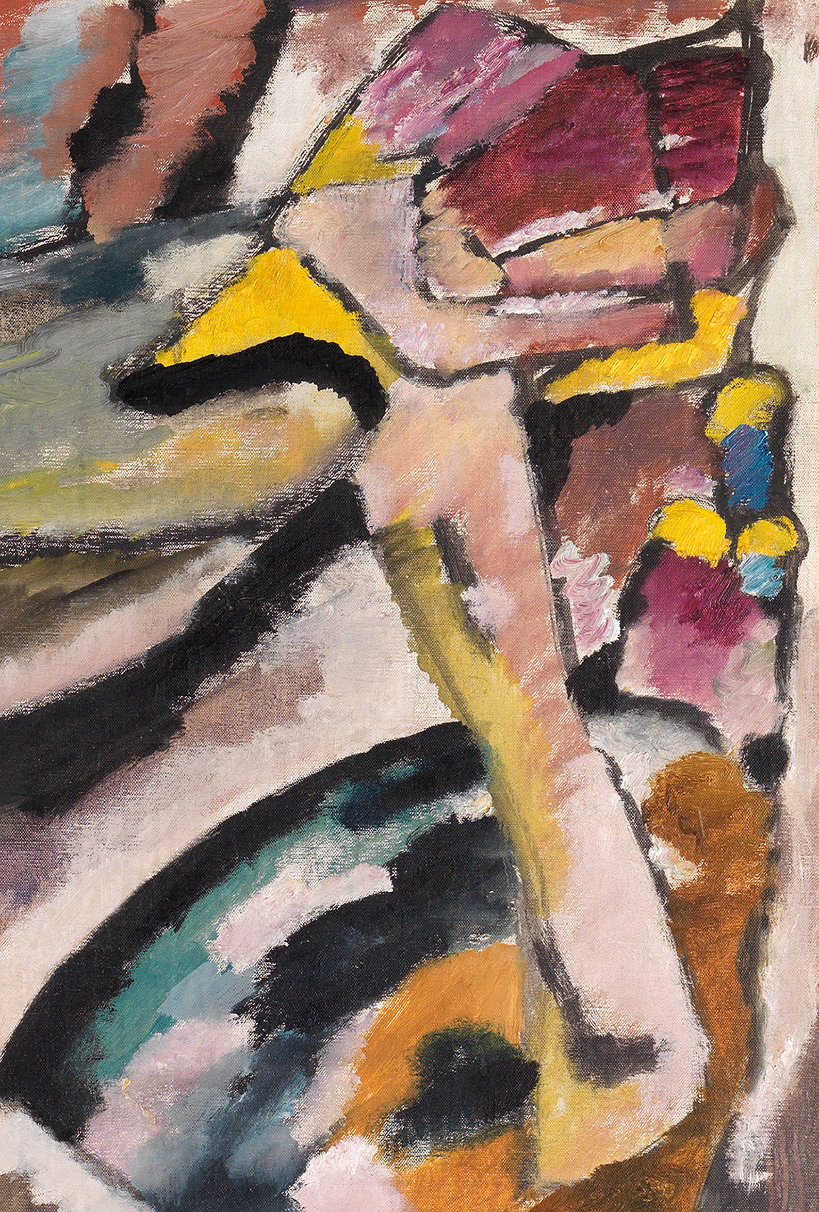 Ausschnitt aus Wassily Kandinskys Gemälde Improvisation 13, abstrahierter Reiter und Kuppelbauten.
