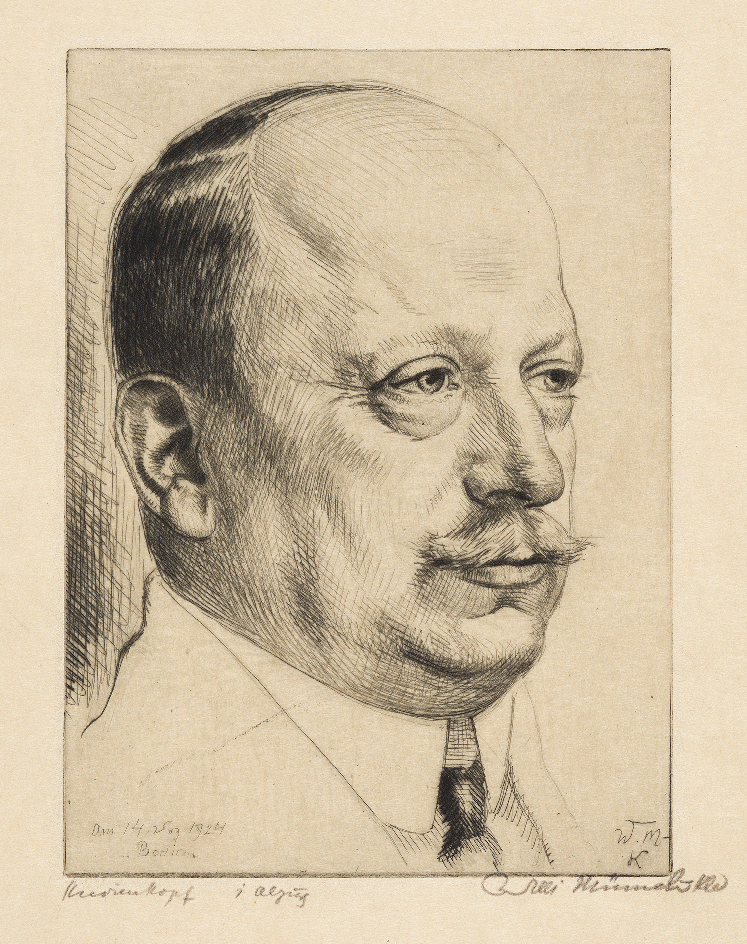 Etching by the artist Willi Münch-Khe, showing a portrait of Julius Freund.