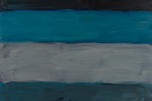 Abbildung eines abstrakten Gemäldes mit grauen und blautönigen Farbflächen