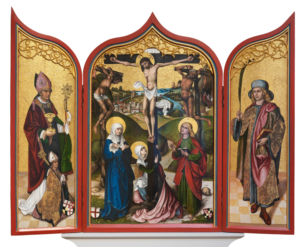 The triptych by the painter Haider shows the crucifixion of Jesus.