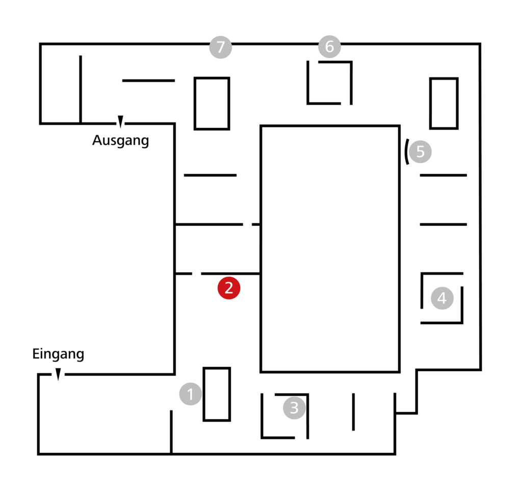 Orientierungsplan, der den Standort des Werk Hohenlandenbergs der Tour Mediengeschichte in der Ausstellung KunsthalleKarlsruhe@ZKM anzeigt