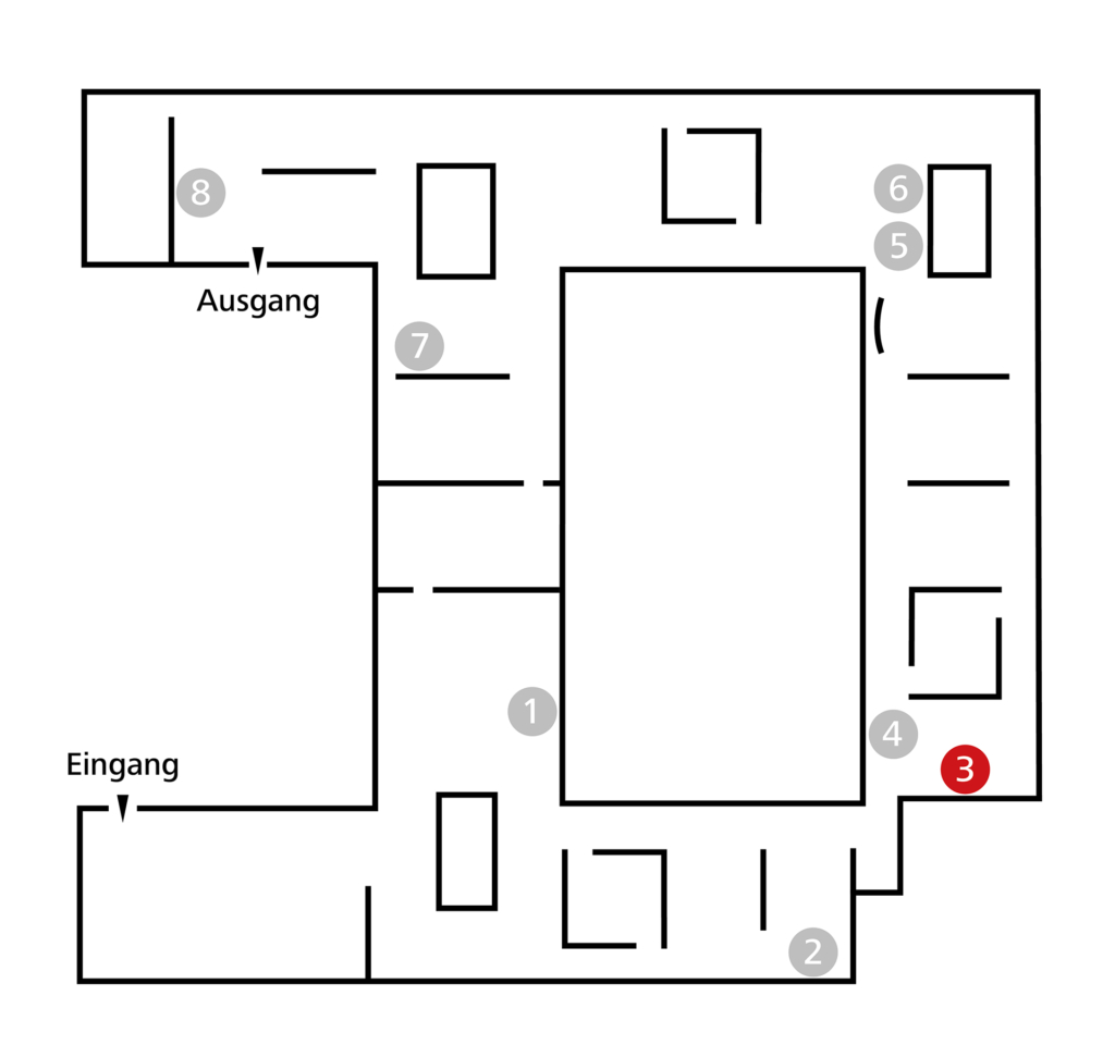 Orientation map showing the location of Bouchers work of the tour 500 years of the present in the exhibition KunsthalleKarlsruhe@ZKM