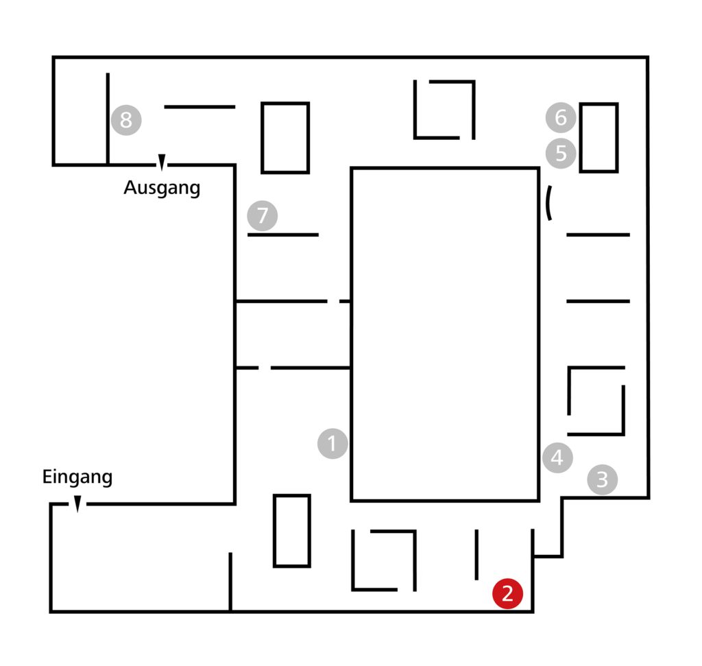 Orientation map showing the location of Jordaens work of the tour 500 years of the present in the exhibition KunsthalleKarlsruhe@ZKM