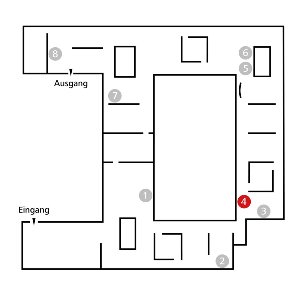 Orientation map showing the location of Pierre's work of the tour 500 years of the present in the exhibition KunsthalleKarlsruhe@ZKM