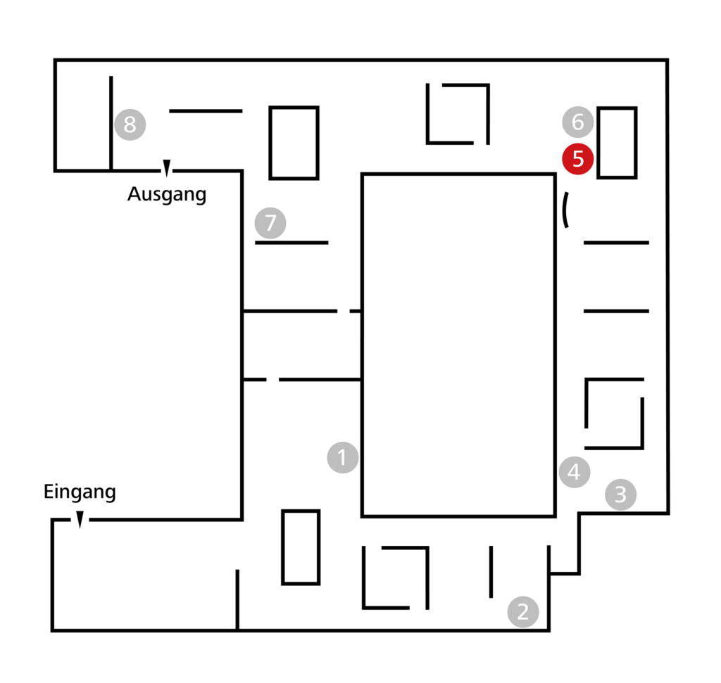 Orientation map showing the location of Thoma's work of the tour 500 years of the present in the exhibition KunsthalleKarlsruhe@ZKM