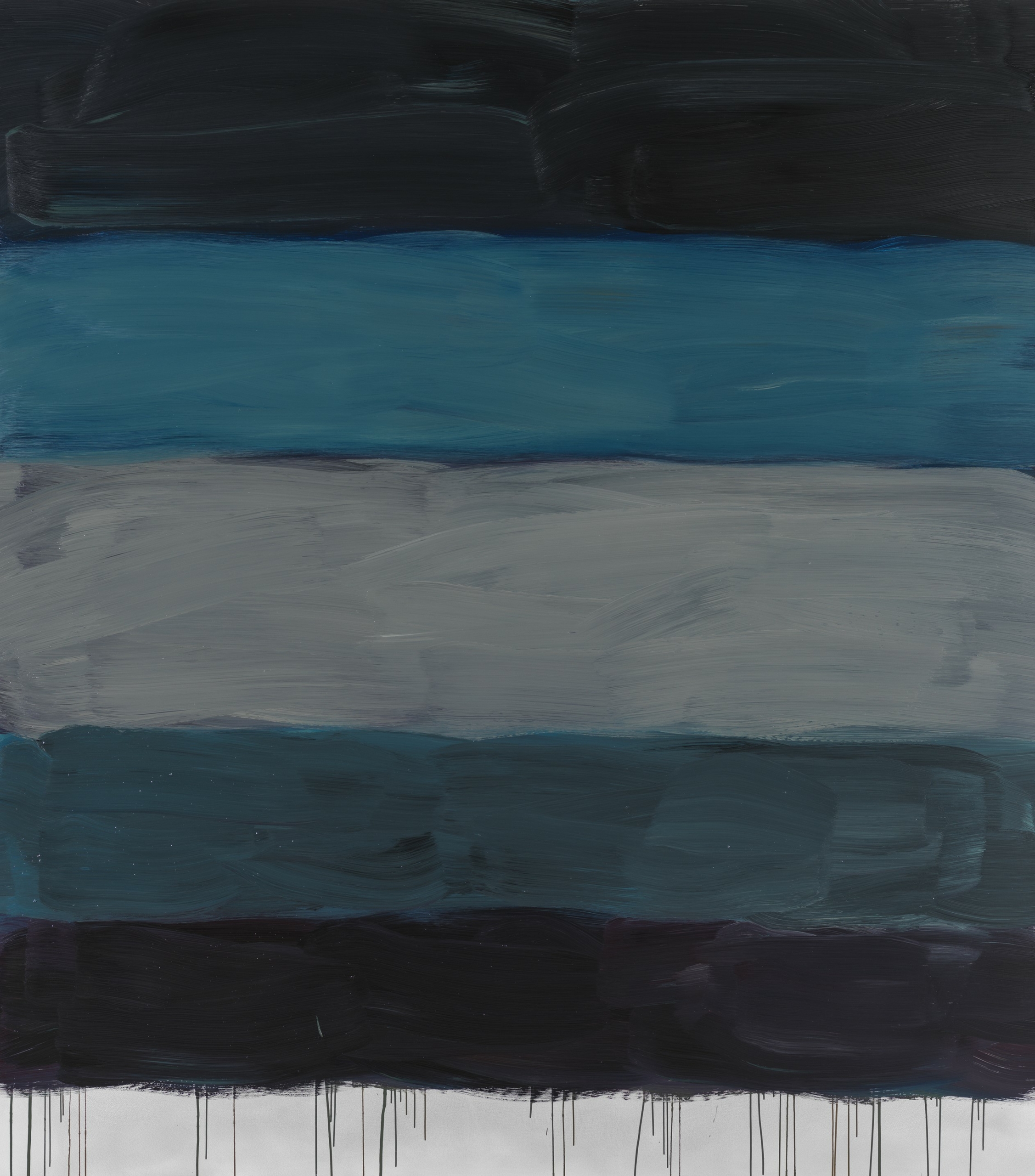 Horizontale Streifen in verschiedenen Blau- und Grautönen. Am unteren Ende verlaufen sie.