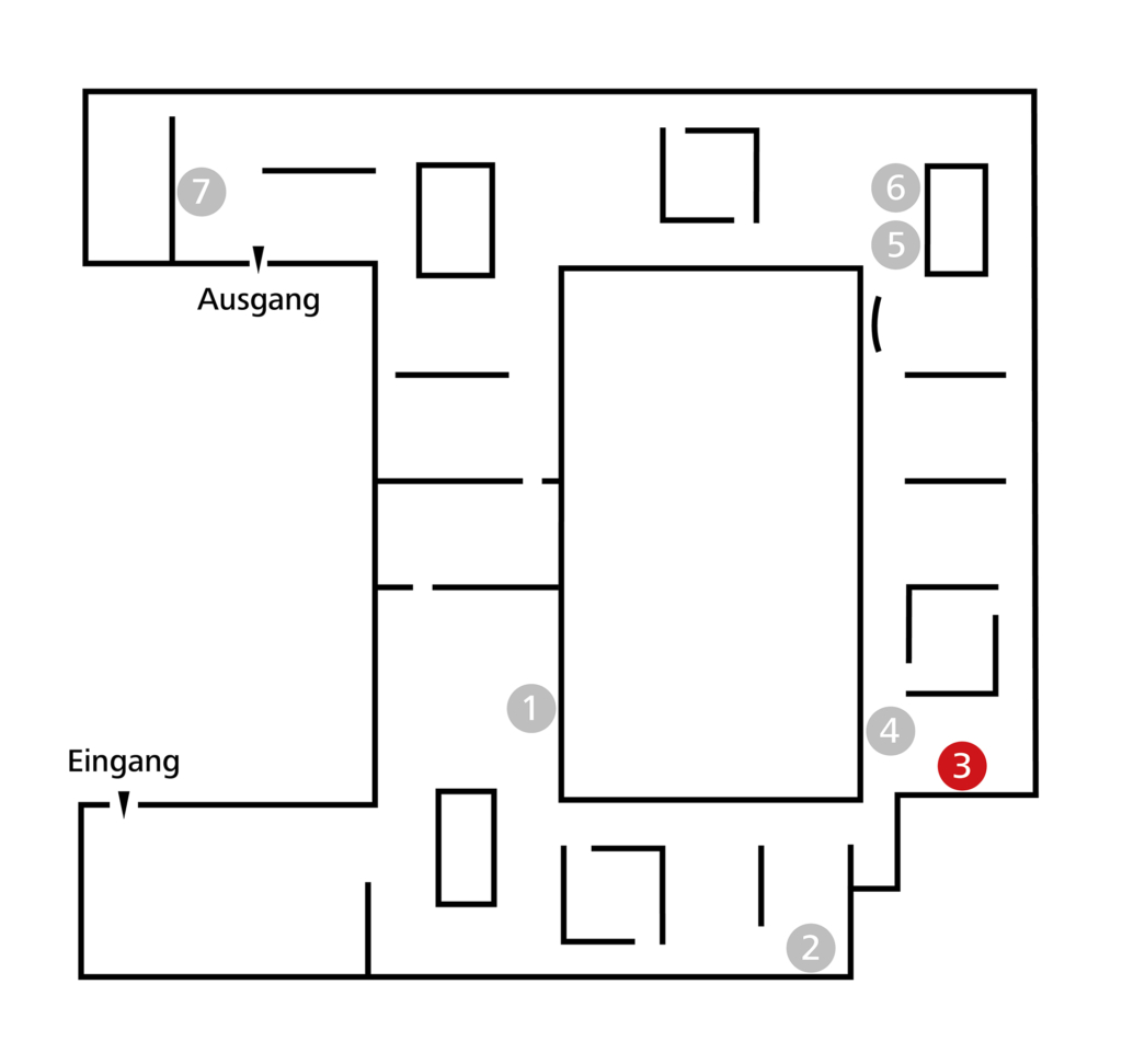 Orientierungsplan, der den Standort des Werk Bouchers der Tour 500 Jahre Gegenwart in der Ausstellung KunsthalleKarlsruhe@ZKM anzeigt