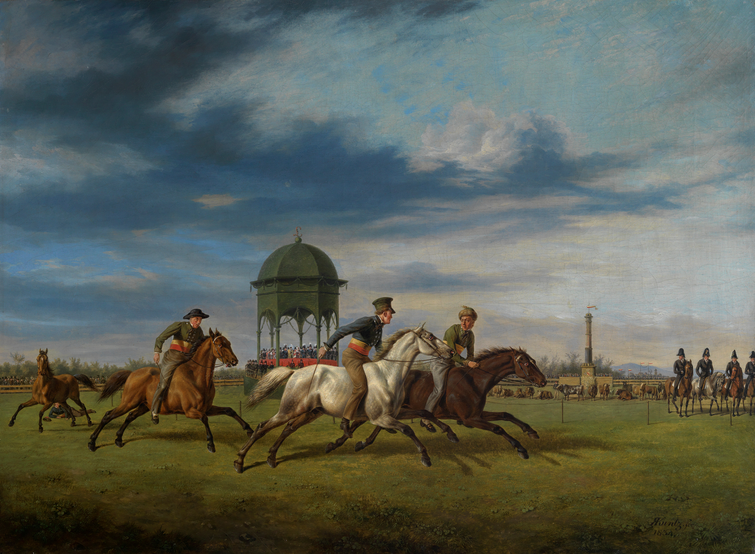 Abbilung eines Gemäldes von Rudolph Kuntz auf dem ein Pferderennen zu sehen ist.